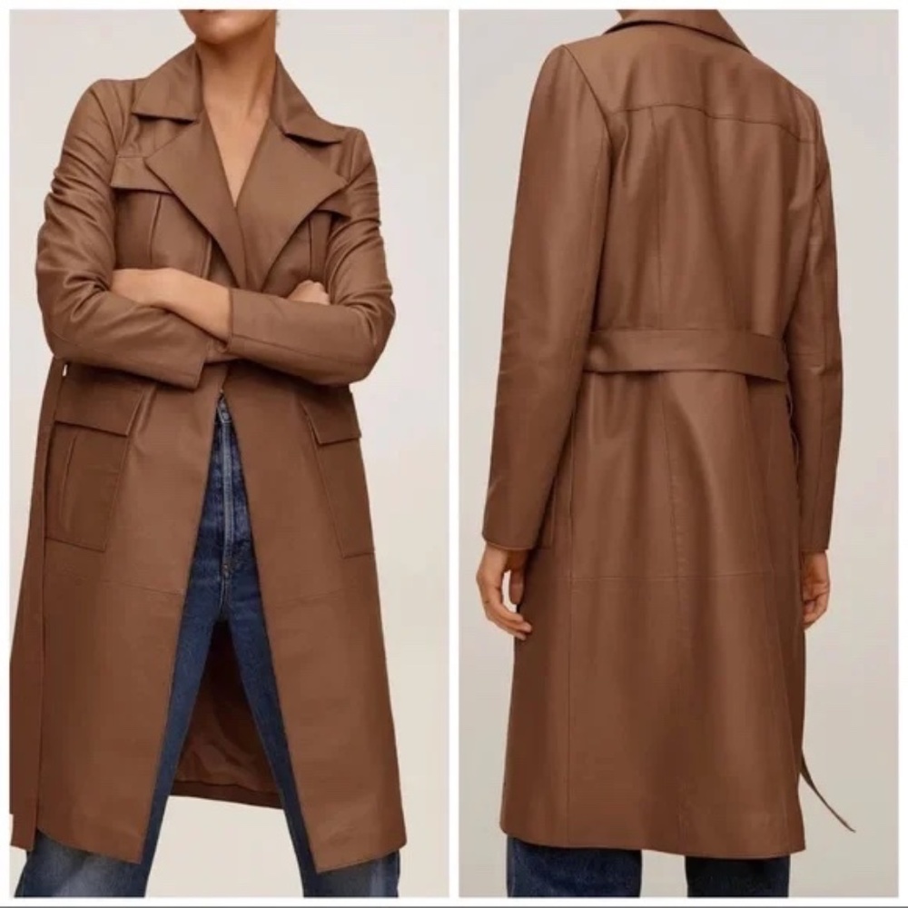 Mango Leather Trench Coat Size 4 Women's